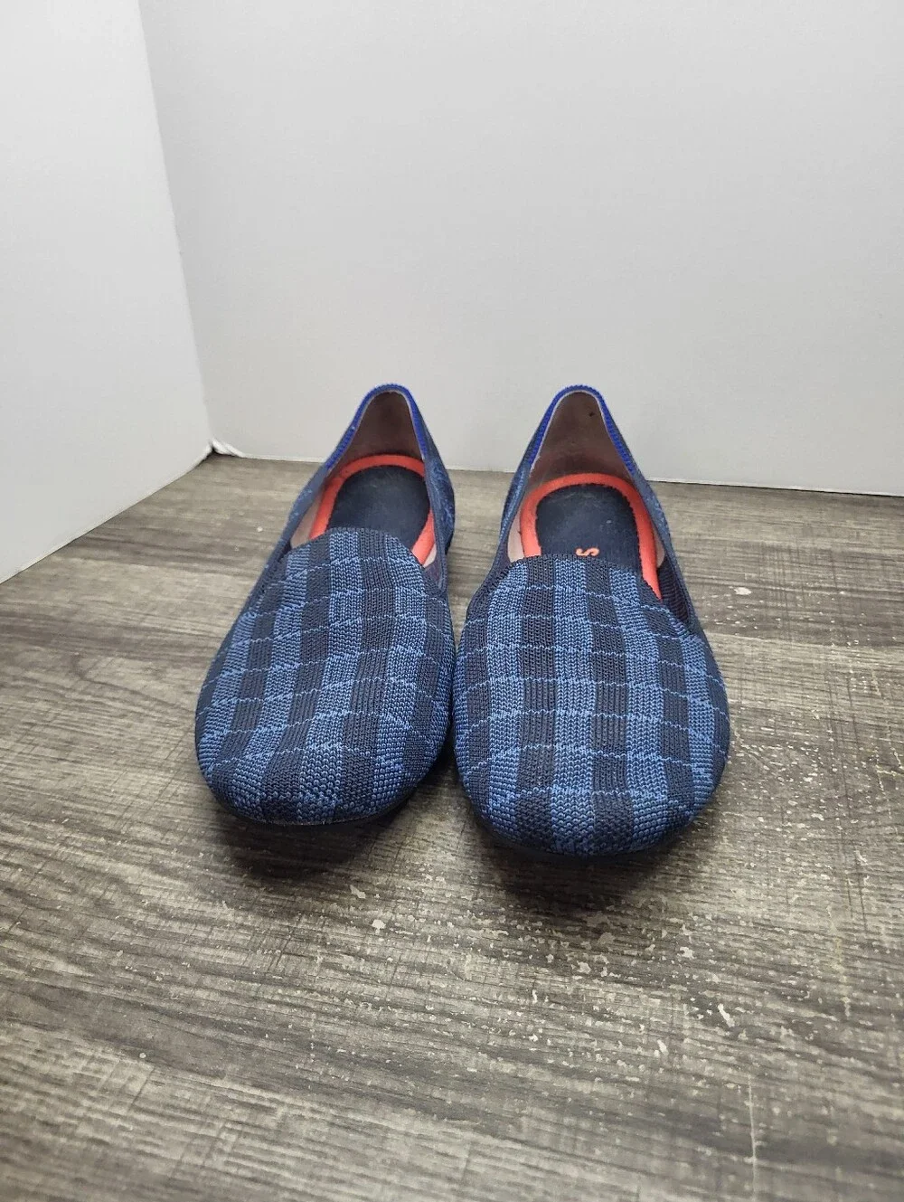 Rothy's The Flat Retired Navy Orange Plaid Luxury Ballet Flats Loafers Women's 8